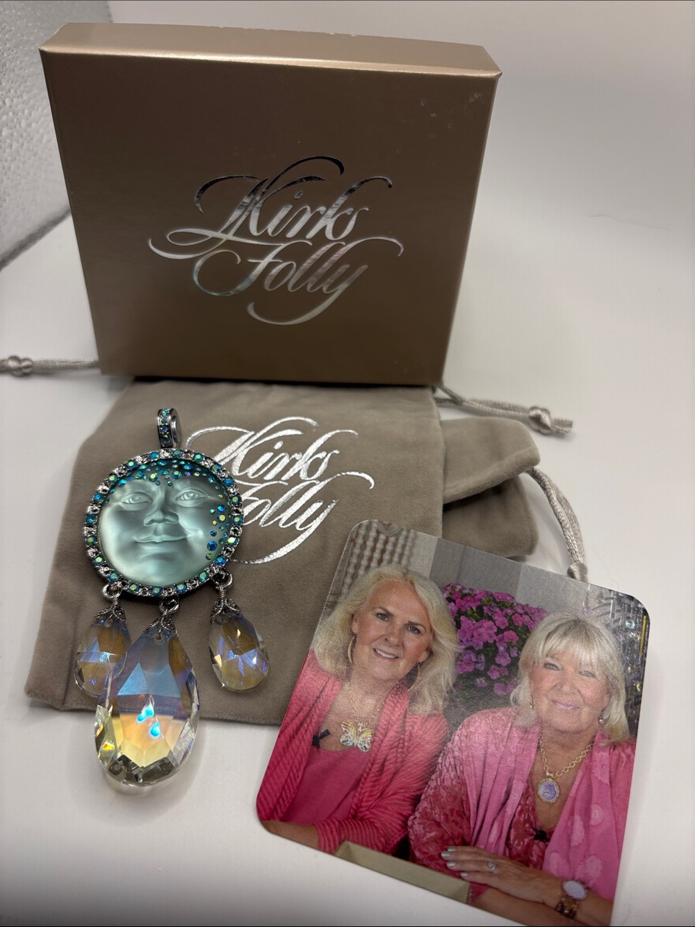 Kirks Folly Aqua Face Pendant with Iridescent Crystal Drops